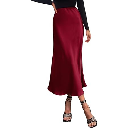 Keasmto Leopard Skirt for Women Midi Length High Waist Silk Satin Elasticized Cheetah Casual Ladi... | Amazon (US)