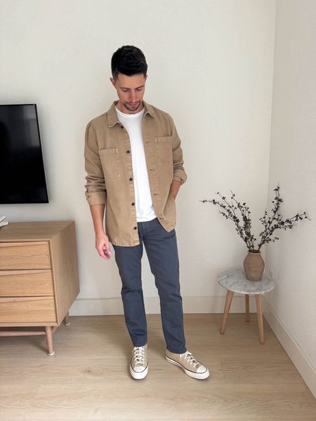 Men’s fashion. Mikes wardrobe overhaul. This shirt jacket is so good! Love this color. 

Mike is 6’3”. Wears a large in tops and bottoms. 

Gap shirt jacket large tall
H&M tee xl
Rails jeans 33x32
Converse sneakers 12

#LTKmens #LTKshoecrush #LTKSeasonal