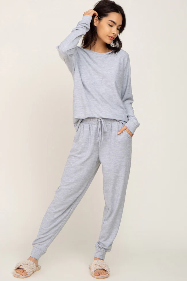 Heather Grey Soft Knit Long Sleeve Set | PinkBlush Maternity