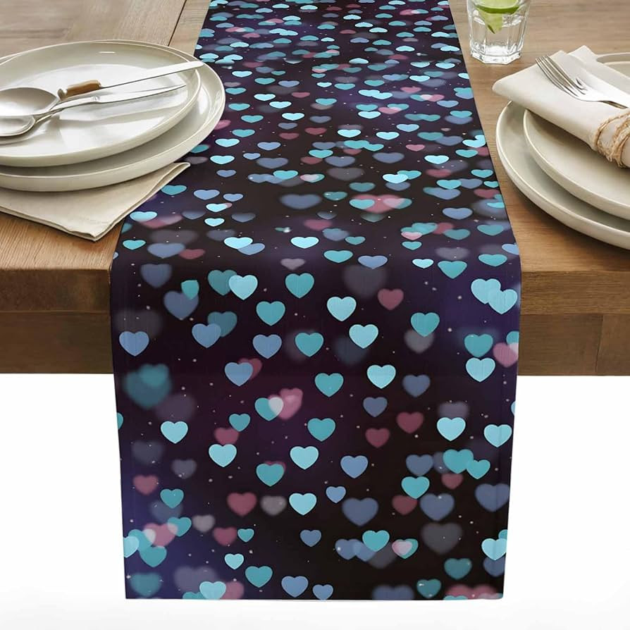 Table Runner 60 Inches Long, Valentine's Day Table Runners Dresser Scarf, Teal Blue Purple Love H... | Amazon (US)