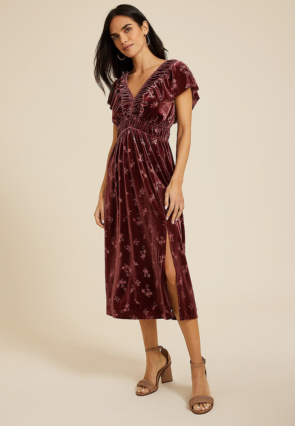 Velvet Jacquard Midi Dress | Maurices