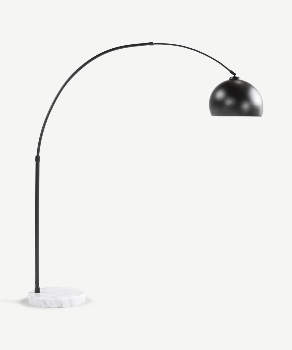Bow Large Arc Overreach Floor Lamp, Black and White Marble | Made.com UK