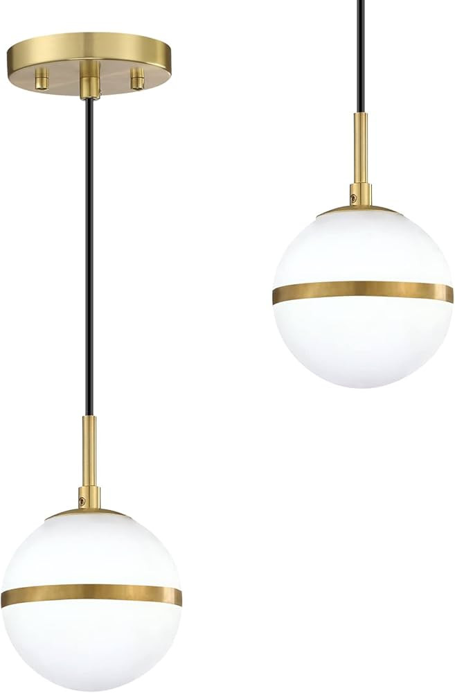 Dolaimy House 2 Pack 1 Light Gold Modern Kitchen Island Pendant Light 4.7 Inch Frosted Glass Brus... | Amazon (US)