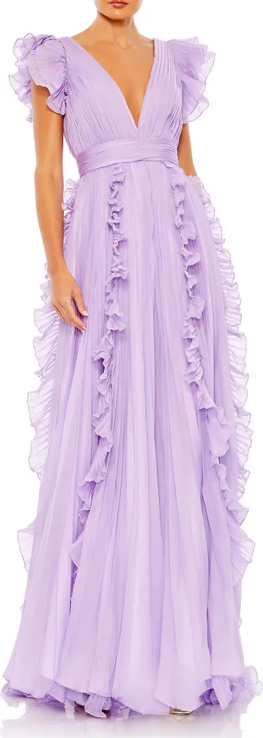 Pleated Ruffle Cap Sleeve Chiffon Gown | Nordstrom