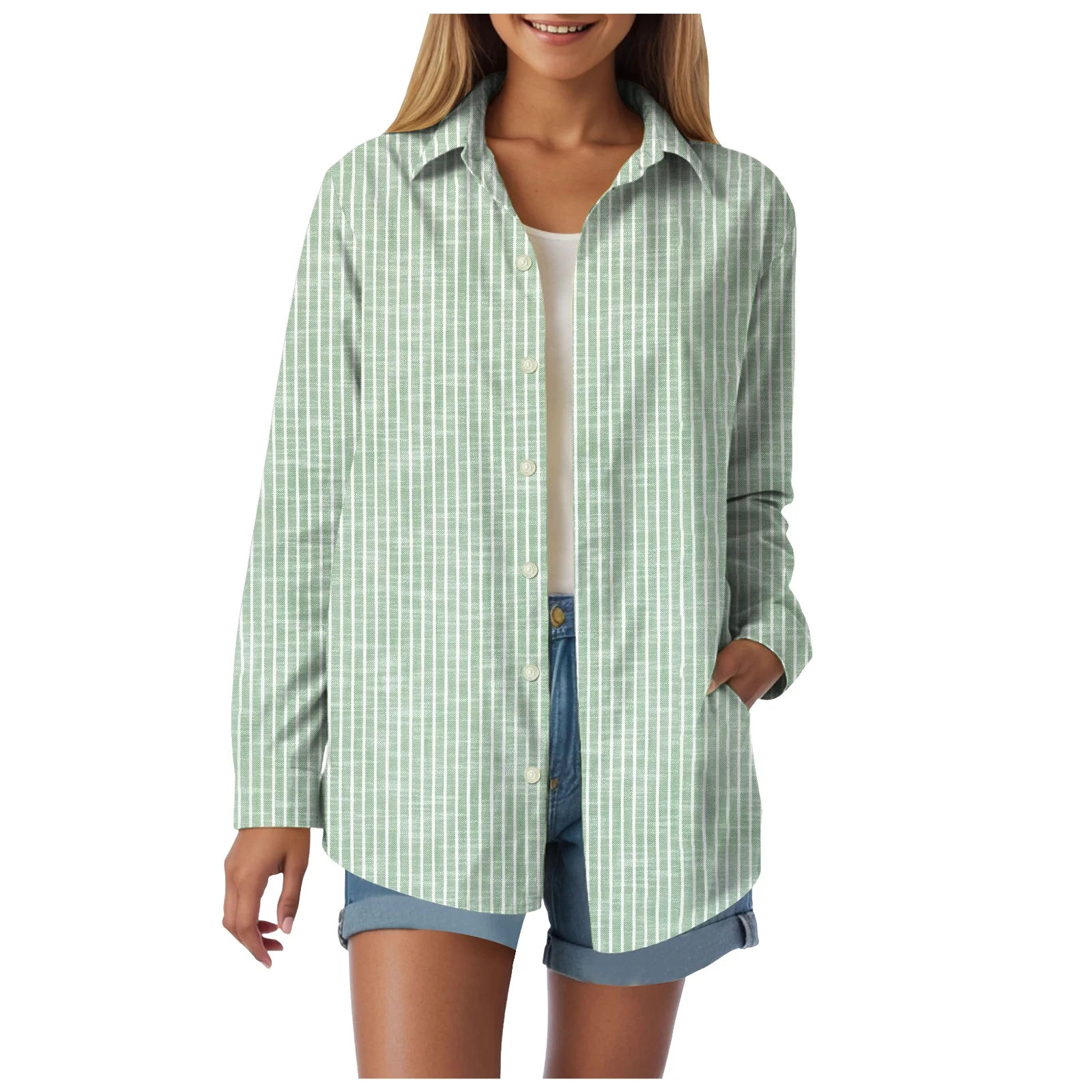 Towmus Striped Shirt Long Sleeve Women Button Down Shirts Casual Tops Office Work Fall Blouses Tr... | Walmart (US)