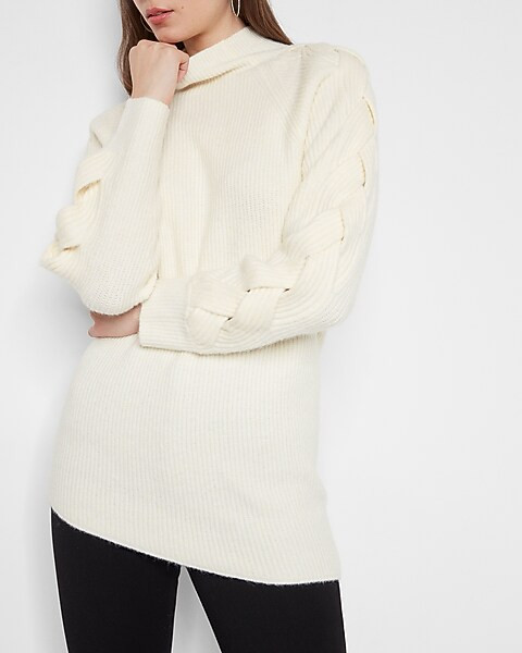 Cable Knit Sleeve Asymmetrical Tunic Sweater | Express