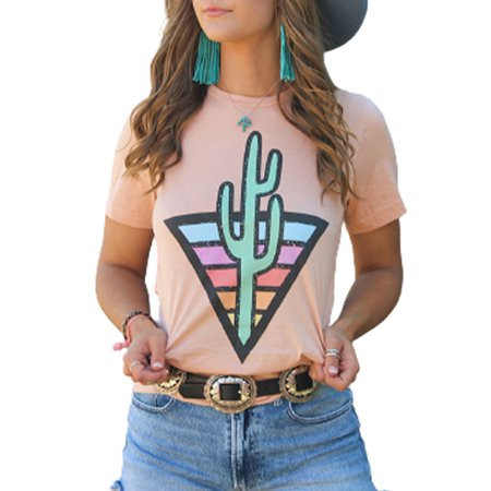Rosfancy Women Cute Cactus Graphic Tee Tops Short Sleeve Crewneck T-shirts Loose Fit Summer | Walmart (US)