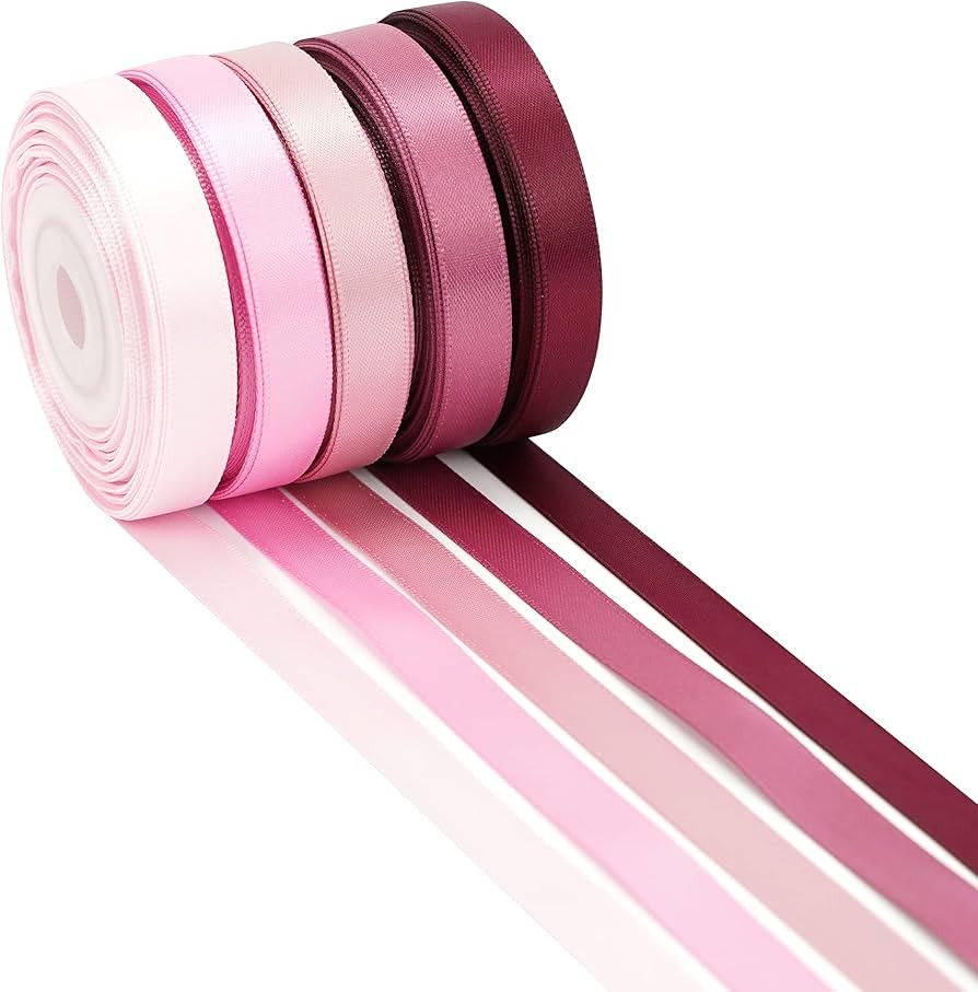 HUIHUANG Pink Ribbon Pack Satin Ribbon Assortment 5 Colors Double Face Valentine's Day Ribbon for... | Amazon (US)