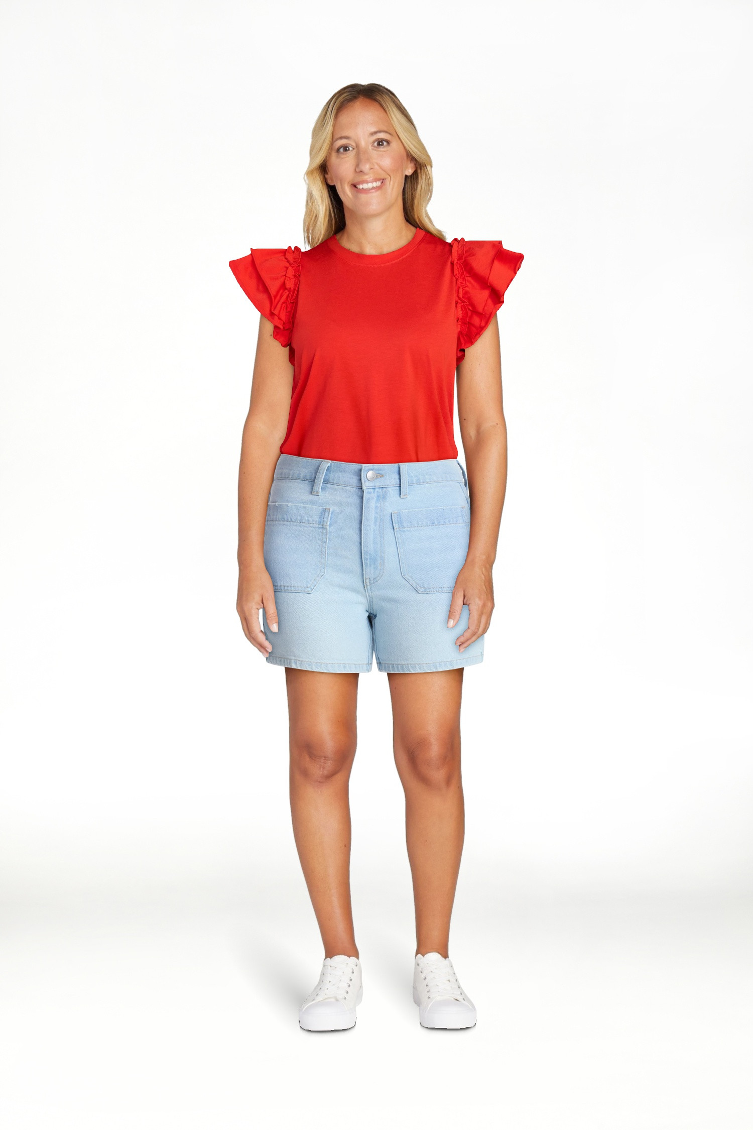 Time and Tru Women's High Rise Patch Pocket Denim Shorts, 4" Inseam, Sizes 0-20 | Walmart (US)