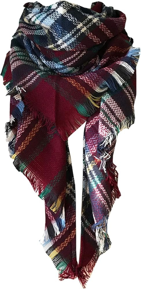 Wander Agio Womens Warm Long Shawl Wraps Large Scarves Knit Cashmere Feel Plaid Triangle Scarf | Amazon (US)