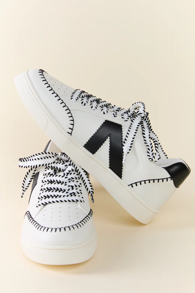 Itzia Black and White Stitched Sneakers | Pink Lily