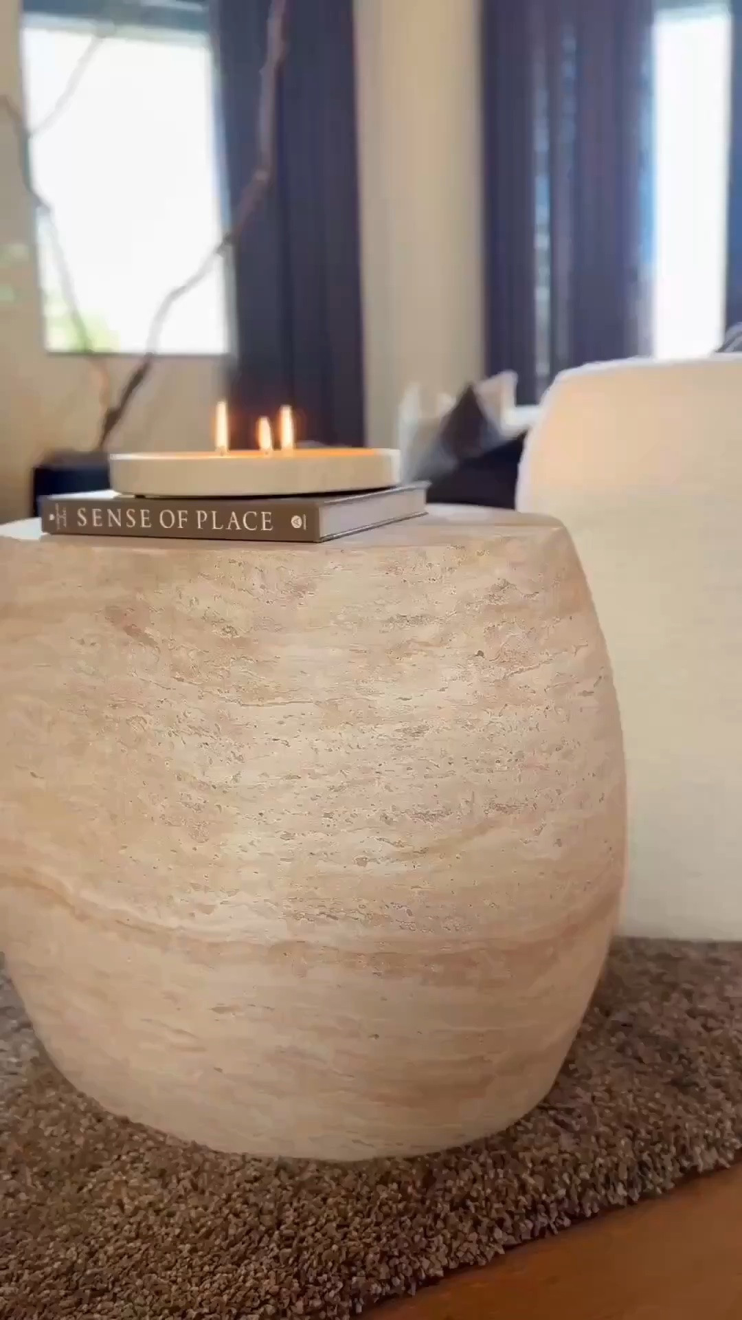 My faux travertine accent table added the perfect texture for my moody living room ☺️🫶 

Living room Inspo
Interior design 
Moody modern home decor
Aesthetic home decor 

Summerthompsonstyles

#LTKHome