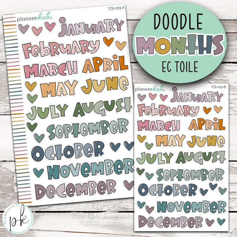 TOI-013 || MONTHS Doodle Stickers : Standard + Mini Size | Etsy (Global)