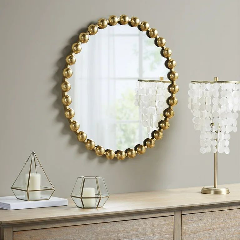 Ergode Beaded Round Wall Mirror - Exquisite Spherical Iron Frame with Antique Metallic Gold Foil ... | Walmart (US)