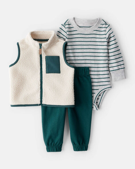 Baby Boy 3-Piece Fleece Vest Outfit Set - Green | Carter's Inc