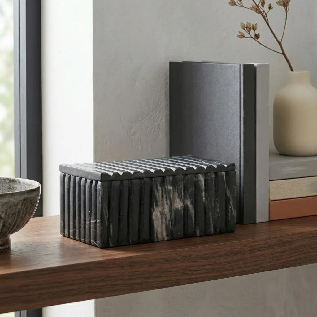 Decorative Rectangular Marble Ridged Box with Removeable Lid - Elegant Home Decor Accent Perfect ... | Wayfair North America