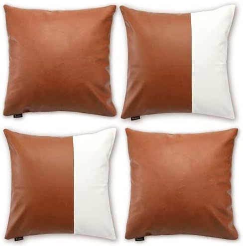 VUDECO Faux Leather Pillow Cover Set of 4PCS Decorative Leather Pillow Covers 18x18 Boho Throw Pi... | Amazon (US)