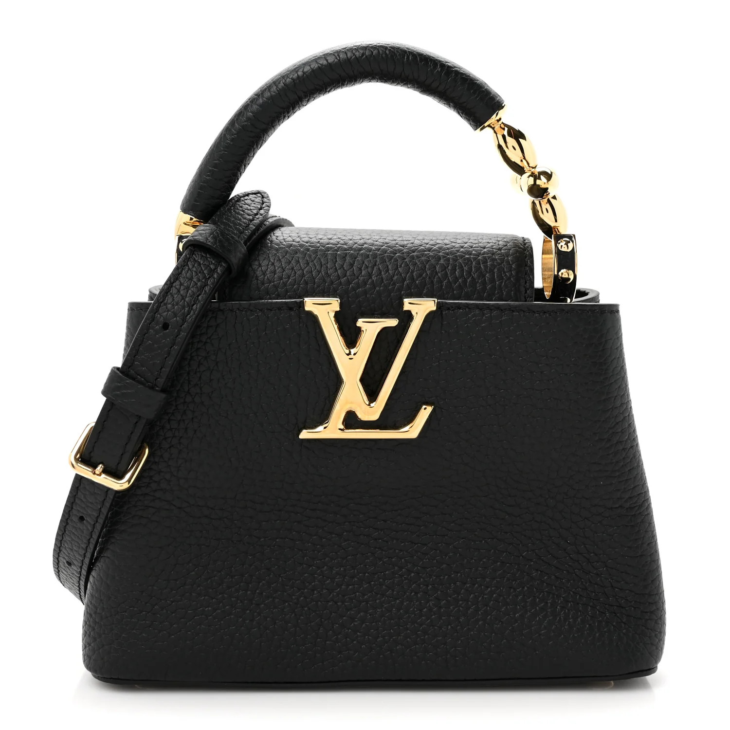 Taurillon Embellished Flower Handle Capucines Mini Black | FASHIONPHILE (US)