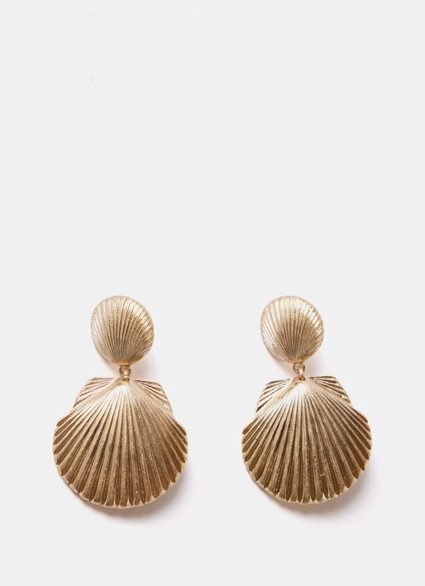 Gold Tone Shell Drop Earrings | Mint Velvet