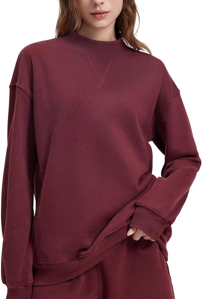 SUUKSESS Women Cotton Mock Neck Sweatshirts Oversized Long Sleeve Pullover | Amazon (US)