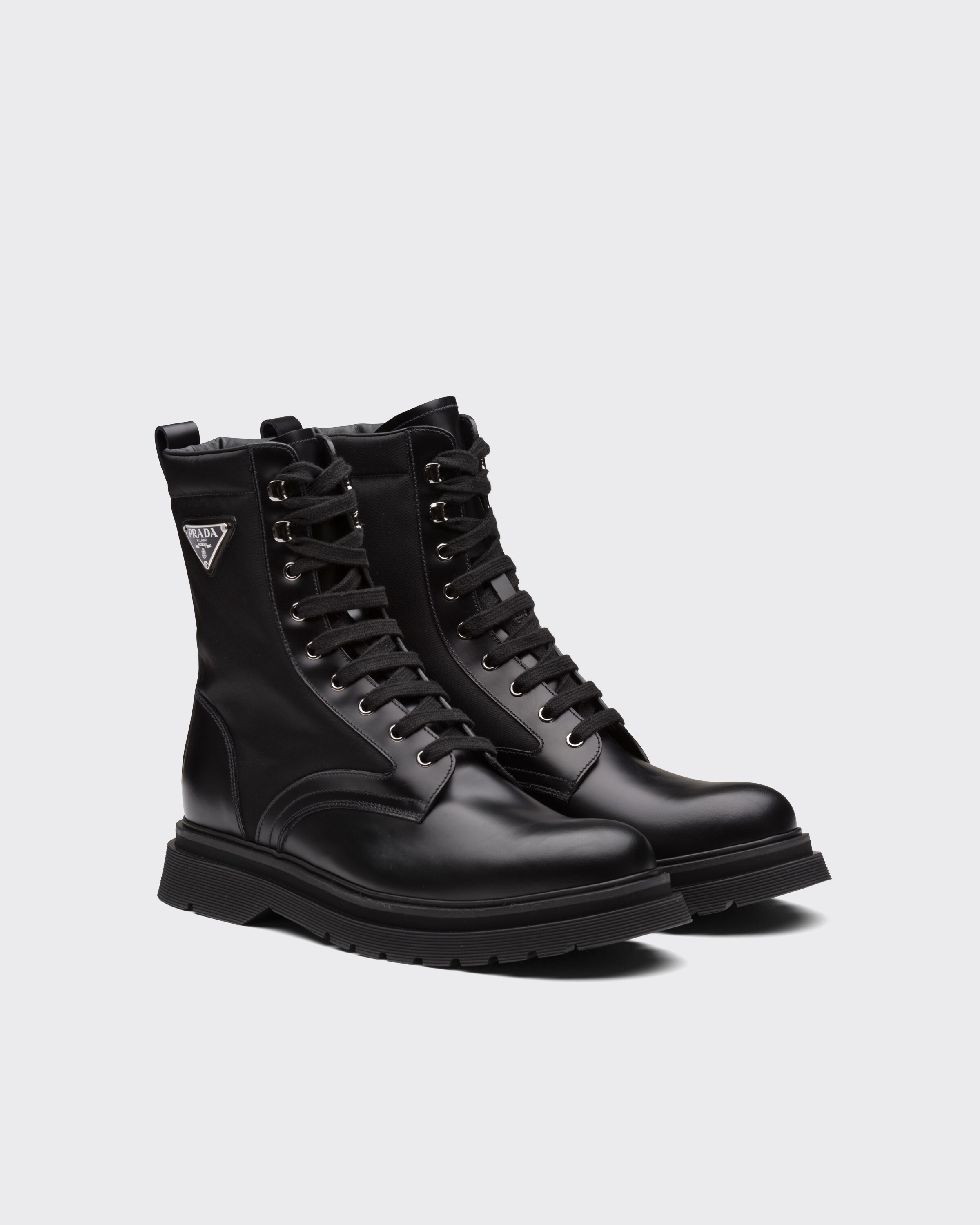 Brushed rois leather and nylon booties | Prada Spa US