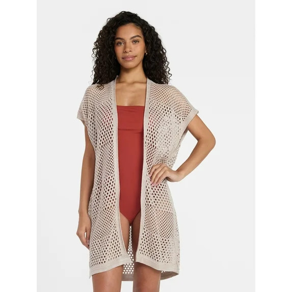 Time and Tru Women's Openwork Knit Coverup, Size S/M, True Taupe/Khaki Safari | Walmart (US)