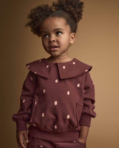 Toddler Girl Peter Pan Collar Pullover with Otter Pockets in Polka Dots - Burgundy | Carter's Inc
