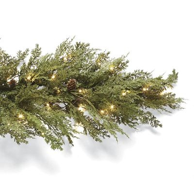 9 ft. Outdoor Soft Cedar Lighted Garland | Frontgate | Frontgate