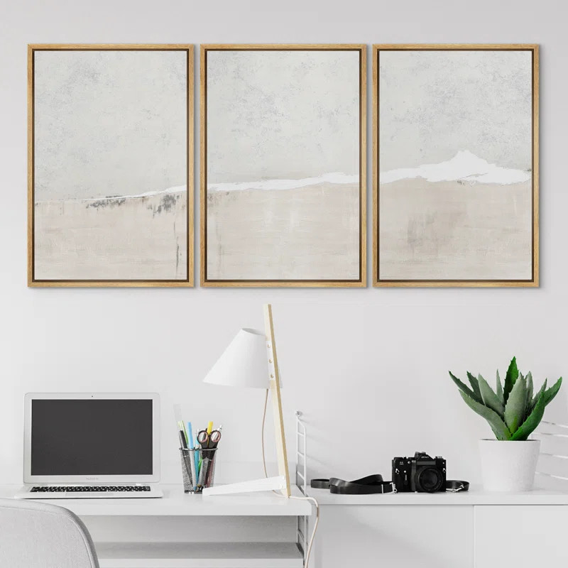Industrial Grunge Abstract Landscape Modern Neutral Wall Art Framed Canvas 3 Pieces Painting Prin... | Wayfair North America
