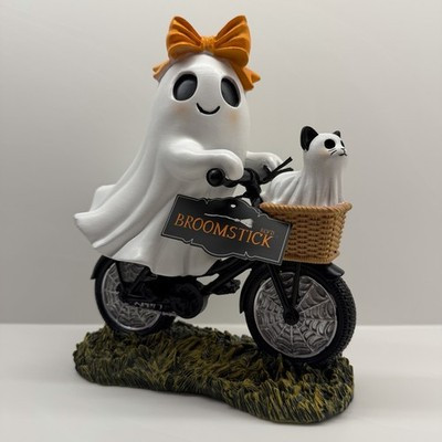 Summerween Girl Ghost Riding On Bike Bicycle Ghost Cat Halloween Orange Bow | eBay | eBay US