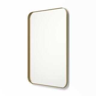 24 in. x 36 in. Metal Framed Rounded Rectangle Bathroom Vanity Mirror in Gold | The Home Depot