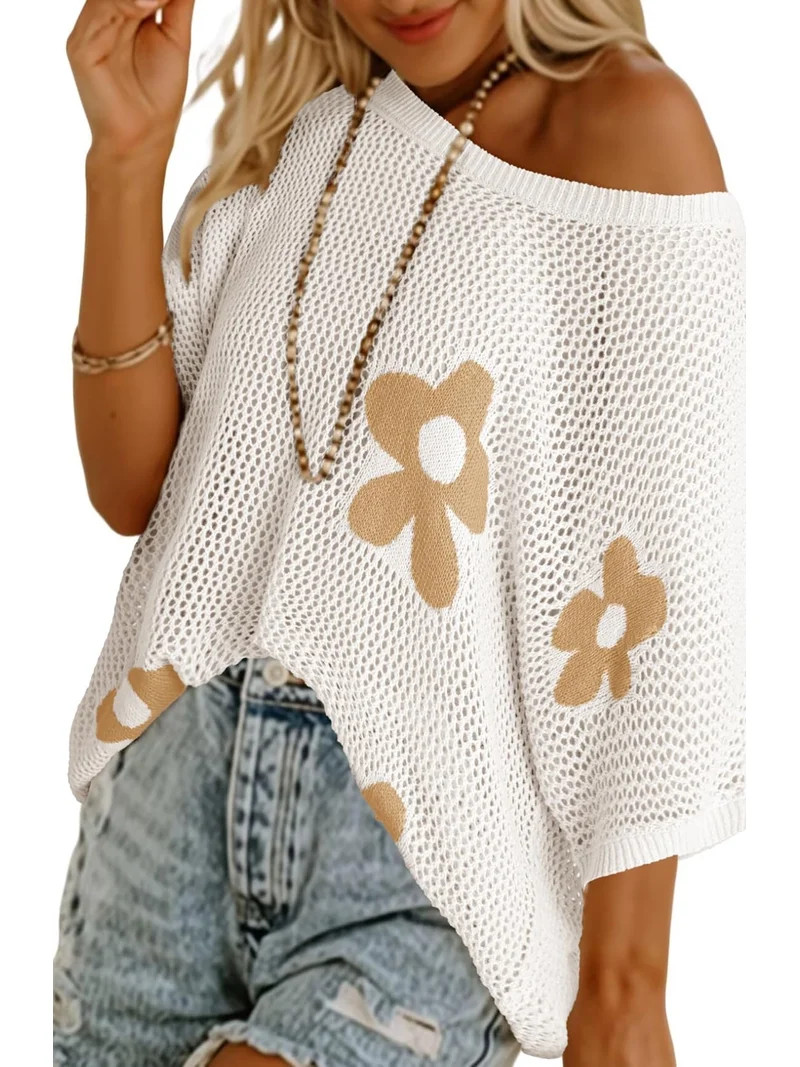 Shine Up Crochet Beach Coverups Women Swimsuits Summer Short Sleeve Blouses Knit Hollow Out Tops | Walmart (US)