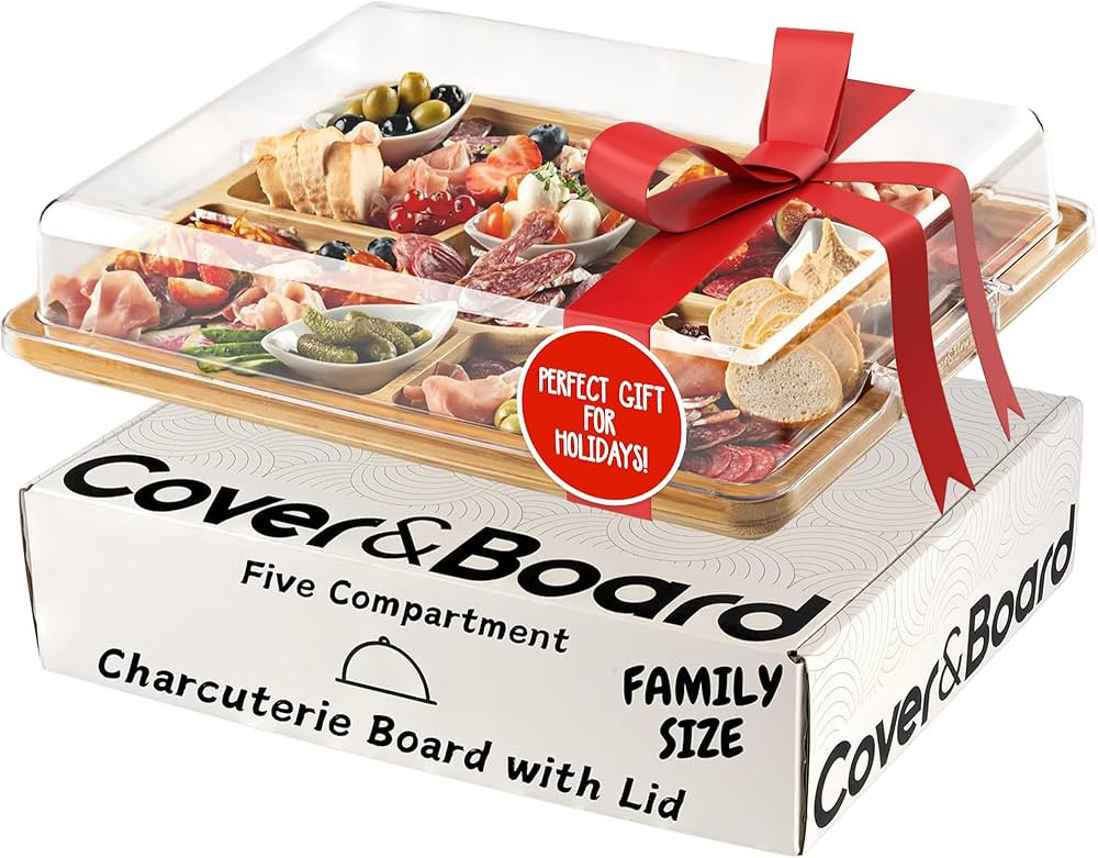 Cover&Board 2-in-1 Charcuterie Board with Lid & Cutting Board - Large 12x16 Wooden Tray with 5 Co... | Amazon (US)
