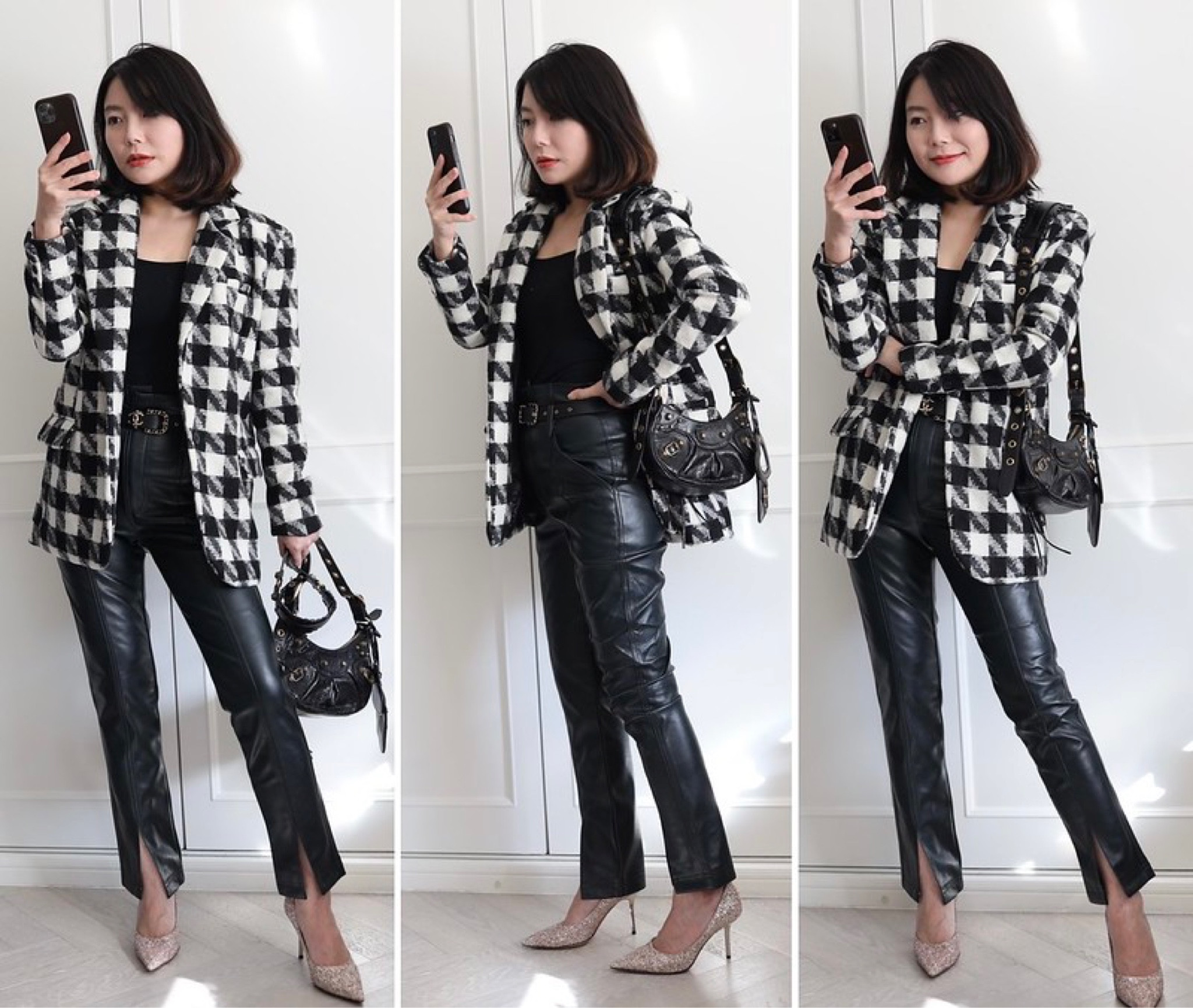 ♥  Faux Leather Joggers。大大大推薦這件BlankNYC的仿皮褲打七折了! 原價也不貴，特價後很可以入手，當初我24和25掙扎很久，畢竟生完之後高腰褲我都很常拿大一碼，這件大膽選24平常尺碼，好險因為仿皮褲略微的彈性我穿上ok! 他的剪裁基本上是直筒，可是前方褲管有開叉，所以又有微喇褲的感覺，穿起來超顯瘦啊! 肉眼看覺得有點點偏綠，但遠看就是一件黑色仿皮褲。
#LTKtaiwan #LTKasia

#LTKfit #LTKstyletip