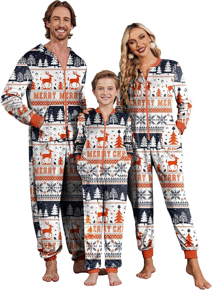 Ekouaer Family Christmas Pajamas Matching Sets Fleece Onesie Pajamas One Piece Holiday Sleepwear | Amazon (US)