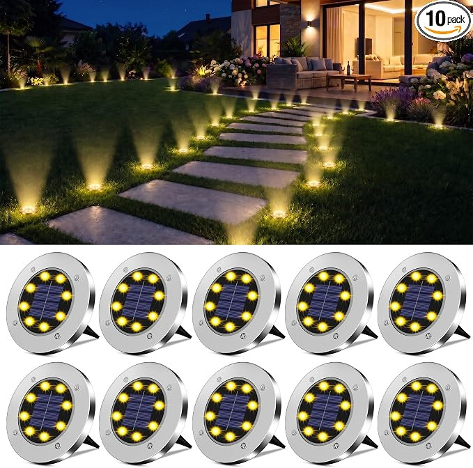 4.6in Solar Lights Outdoor Waterproof 10Pack, Solar Garden Lights Pathway Light Bright In-Ground ... | Amazon (US)
