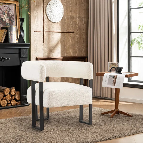 Jaytin Full Assembled Upholstered Armchair Boucle Fabric Accent Arm Chair Wingback Vanity Chair | Wayfair North America