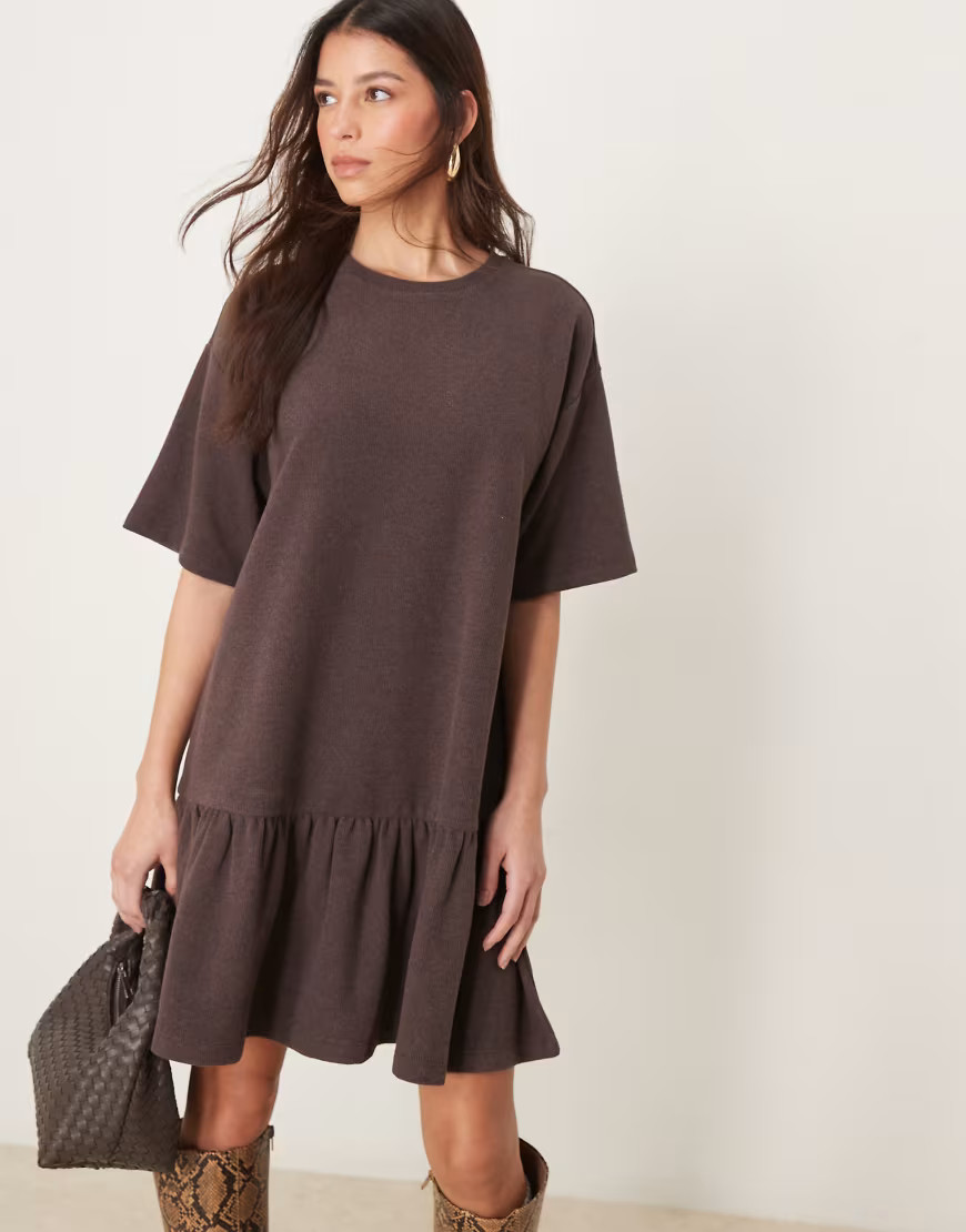 ASOS DESIGN super soft dropped waist mini dress in chocolate-Brown | ASOS (Global)