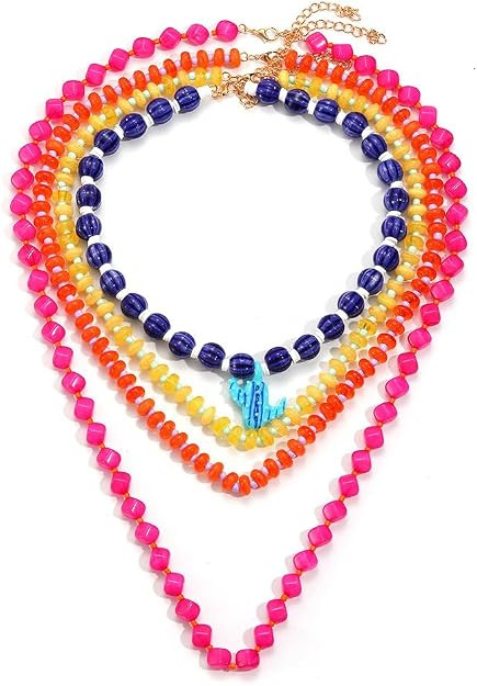 efvandoloe Women Layered Resin Bead Necklace Set, 3-Piece Colorful Tropical Pendant Necklaces | Amazon (US)