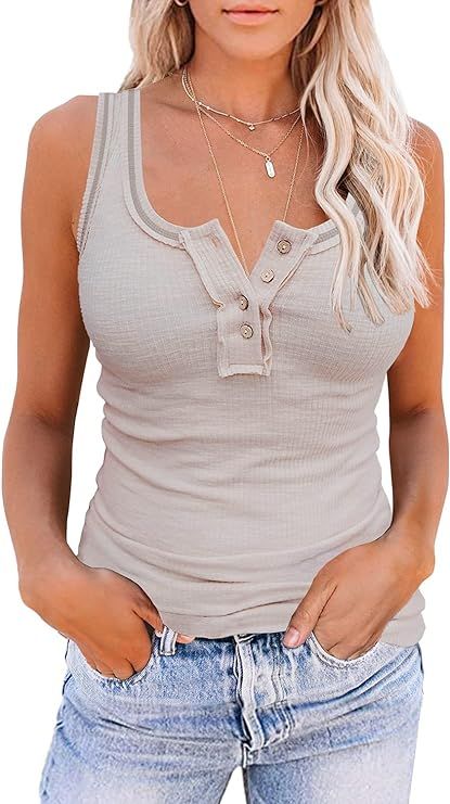 DOROSE Women Tank Tops Summer Casual Sleeveless Cami Henley Shirts Top | Amazon (US)