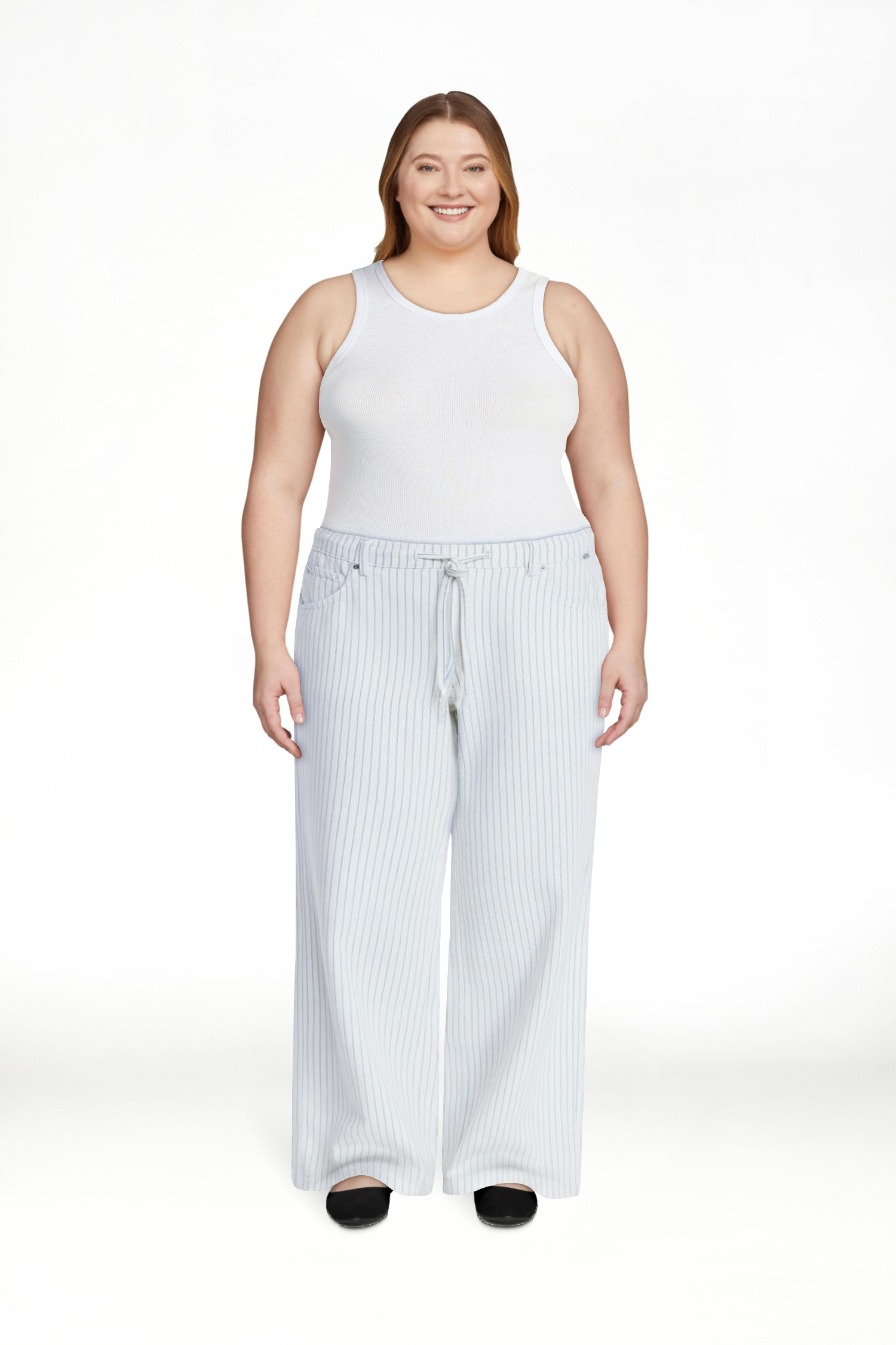 Free Assembly Women's and Women's Plus Striped Wide Leg Relaxed Jeans with Elastic Waist, Sizes X... | Walmart (US)