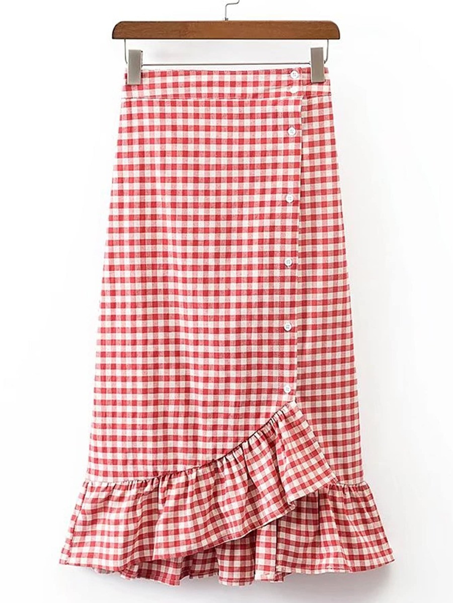 http://www.shein.com/Gingham-Ruffle-Layered-Fishtail-Skirt-p-351617-cat-1732.html | SHEIN