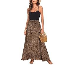 Bluetime Women Leopard Print Long Skirts Chiffon Summer Beach Pleated Elastic High Waisted Maxi Skir | Amazon (US)