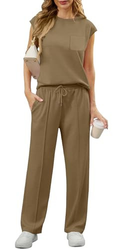 GRECERELLE Womens Sweatsuits 2 Piece Set Comfy Sets For Women Clothing Loungewear Sets Woman Resort Wear Khaki-S | Amazon (US)