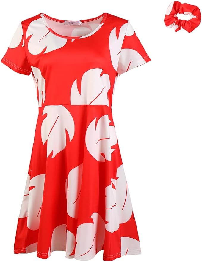 Women Cosplay Dress Costume Red Short Sleeve Knee Length Casual Daily Evening Party Dress Lilo Re... | Amazon (US)