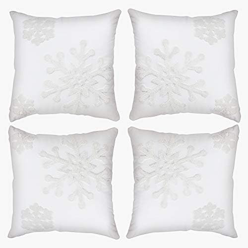 Kolewo4ever 4 Pack Christmas Pillow Covers Embroidered Snowflake Throw Pillow Case Canvas Cotton ... | Amazon (US)