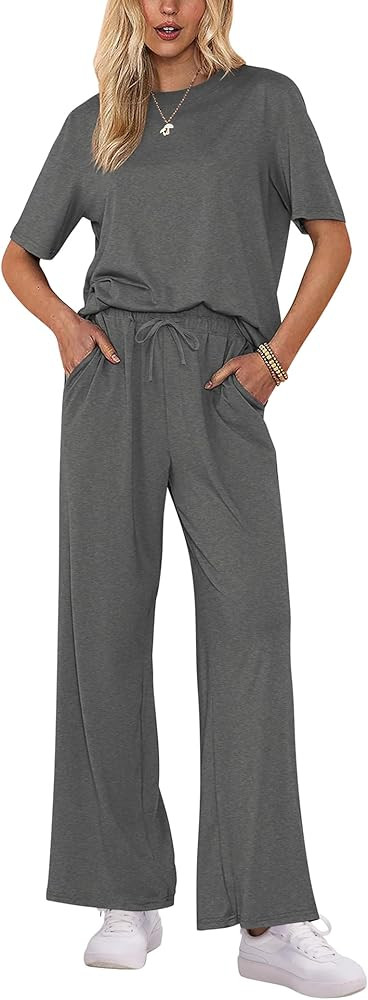 Ekouaer Lounge Sets for Women 2 Piece Mock Neck Pajamas Short Sleeve Pj Tops Long Pants with Pock... | Amazon (US)