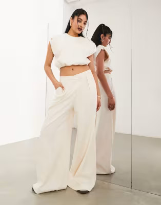 ASOS EDITION premium textured jersey twist sleeveless crop top and wide leg trou | ASOS (Global)