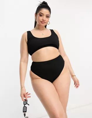 ASOS DESIGN Curve mix and match crinkle skinny scoop crop bikini in black | ASOS (Global)