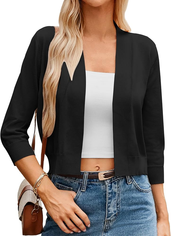GRACE KARIN Women's 3/4 Sleeve Cardigan Knit Sweaters Cropped Open Front Shrug Bolero… | Amazon (US)